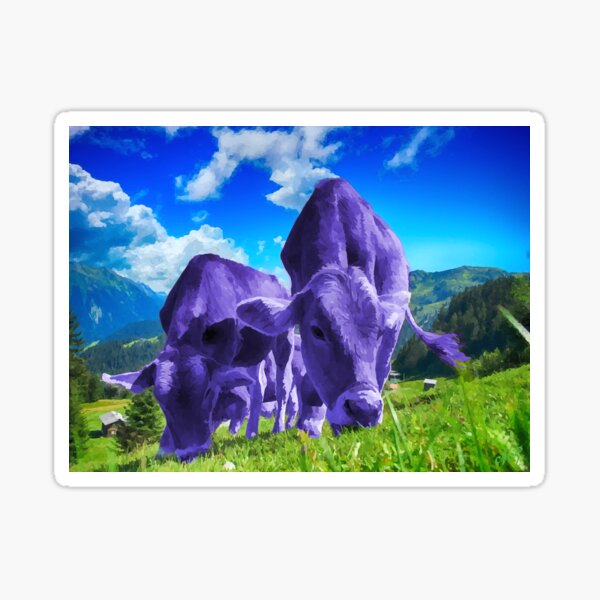 Purple Cows Grazing Sticker