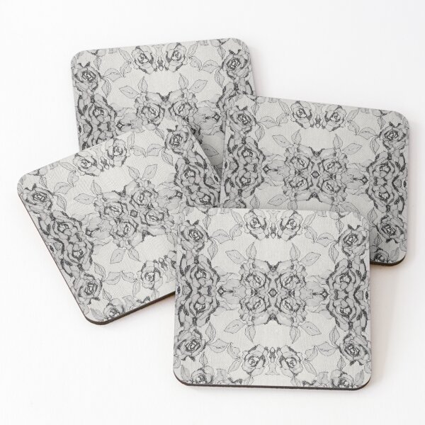 Item preview, Black and White Symmetric Floral Roses Lace Pattern  designed and sold by LaceySkies.