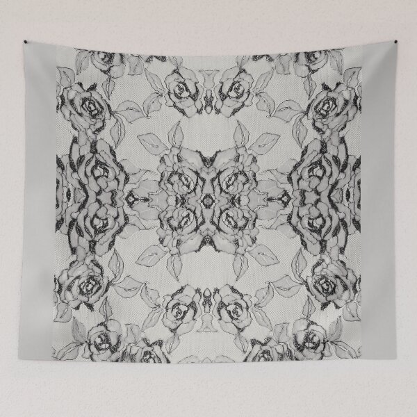 Item preview, Black and White Symmetric Floral Roses Lace Pattern  designed and sold by LaceySkies.