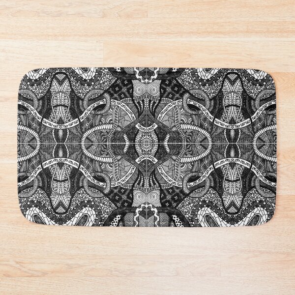 Loops - Black & White Abstract Zentangle Lineart Bath Mat