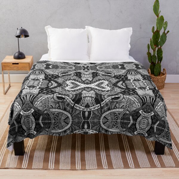 Loops - Black & White Abstract Zentangle Lineart Throw Blanket