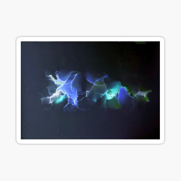 Blue white and aqua abstract on black background Sticker