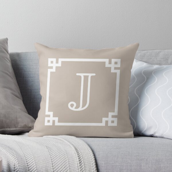 Sky Blue White Greek Key Frame #2 Initial Monogram Throw Pillow, Zazzle