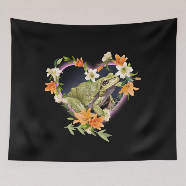 Item preview, Green Frog Inside A Orange Flower Heart Frame Design designed and sold by EarthArtDesigns.