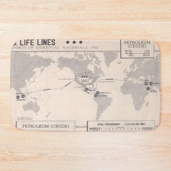 Item preview, Old US Petroleum Import Map (1954) Vintage World Crude Oil Shipping Atlas designed and sold by BravuraMedia.
