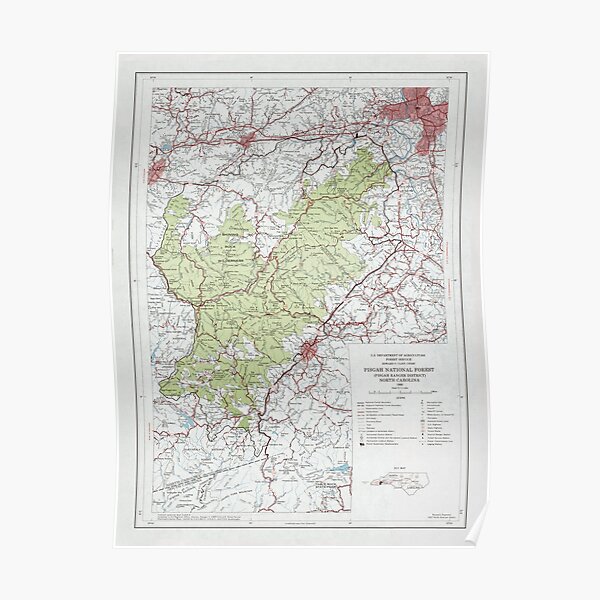 "Old Pisgah National Forest Map (1966) Vintage NC Appalachian Mountains