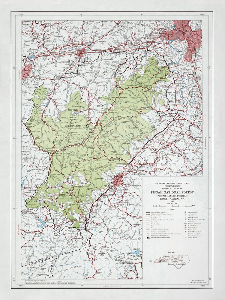 "Old Pisgah National Forest Map (1966) Vintage NC Appalachian Mountains