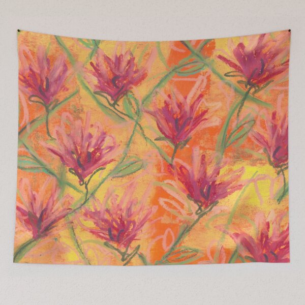 Item preview, Pink Flowers on Orange designed and sold by Sarah Aubry.