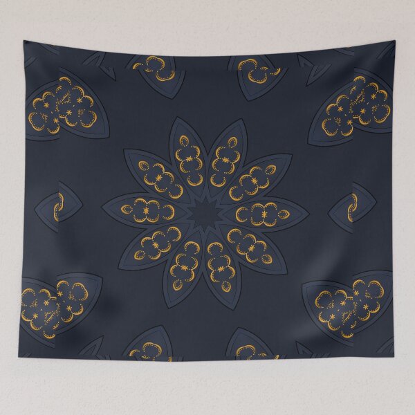 Item preview, Patrón dorado sobre fondo azul que llena el marco. designed and sold by ikshvaku.