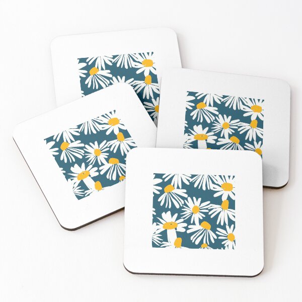 Item preview, Yellow daisies on muted blue background designed and sold by Alli Well.
