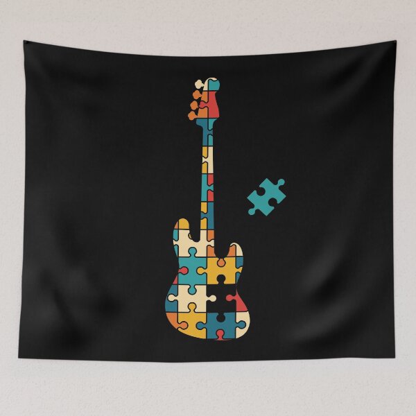 Item preview, Retro Style Puzzle Bass Guitar Silhouette designed and sold by nightsworthy.