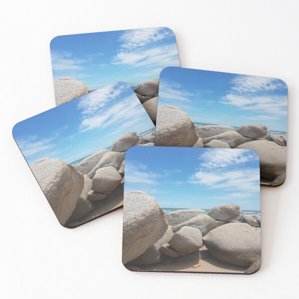 Item preview, Big boulder, on the sand at the beach, against a background of sea water and clear sky during the day. designed and sold by WP-7824.