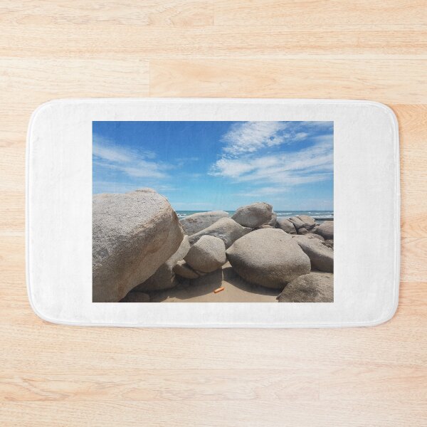 Item preview, Big boulder, on the sand at the beach, against a background of sea water and clear sky during the day. designed and sold by WP-7824.