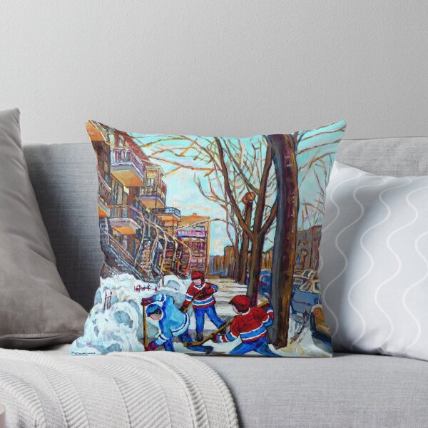 Artikelvorschau, STREET HOCKEY SPIEL VERDUN MONTREAL Erinnerungen WINTER CITY SCENE MALEREI entworfen und verkauft von Carole  Spandau.