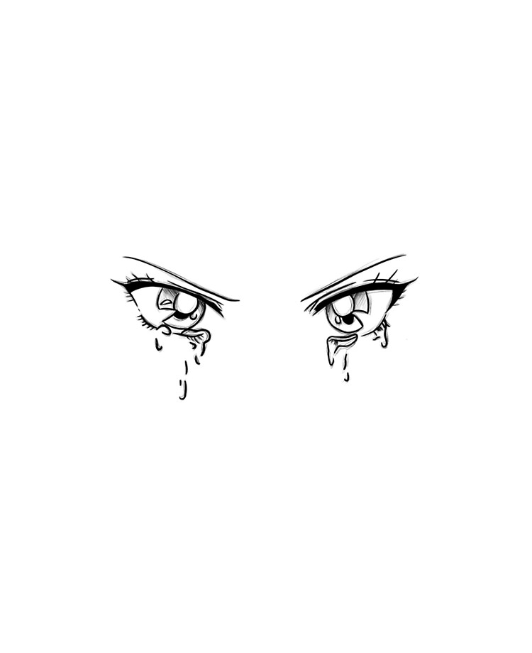 Sad anime eyes tears in her big blue eyes Vector Image