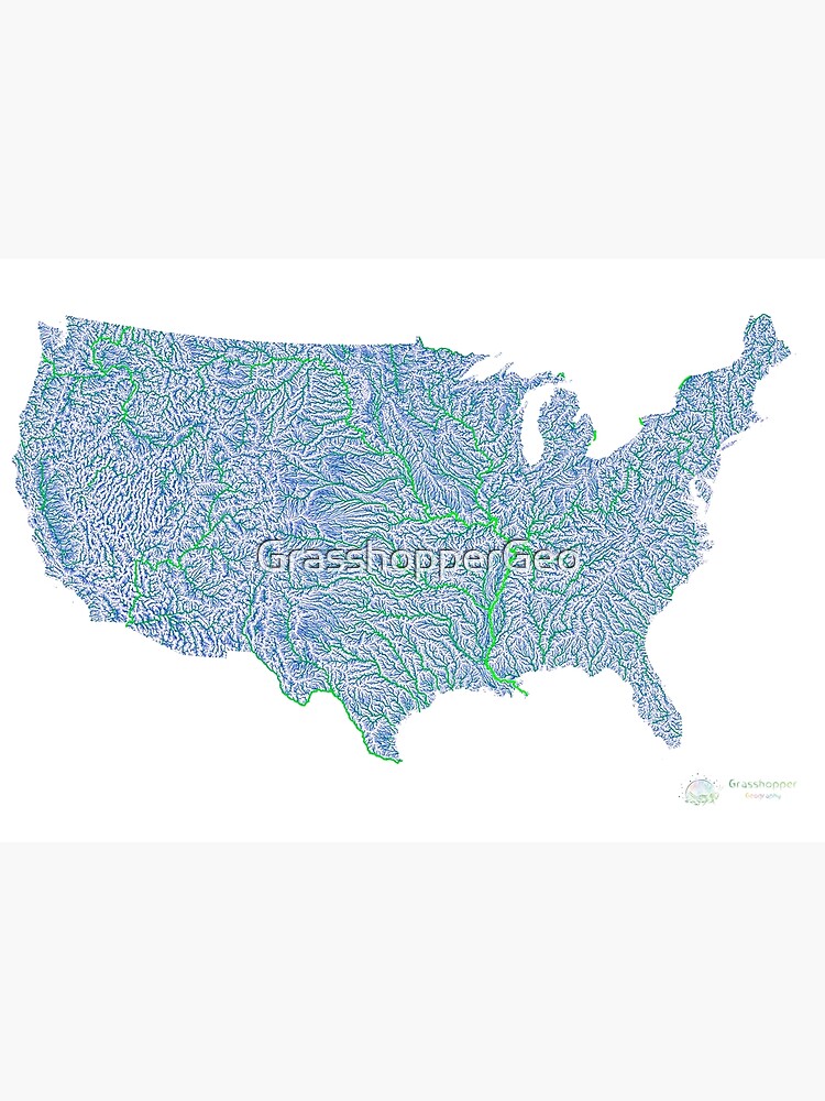 Thumbnail 3 of 3, Poster, United States River Map in Blue and Green with White Background designed and sold by GrasshopperGeo.