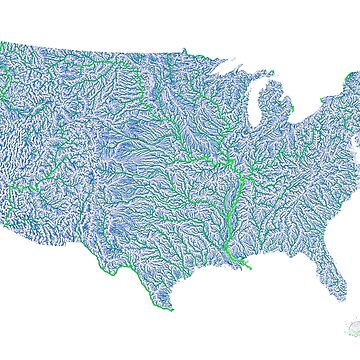 Artwork thumbnail, United States River Map in Blue and Green with White Background by GrasshopperGeo