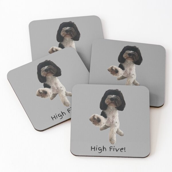 Item preview, High Five! 5 Black and white Cavoodle. Photograph and black, handwritten text designed and sold by JellyBeenzz.