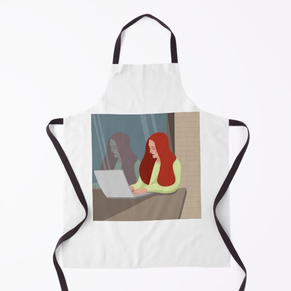 Item preview, A blogger girl is working at a laptop in a summer cafe ,her reflection is visible in the glass. designed and sold by LionKsi89.