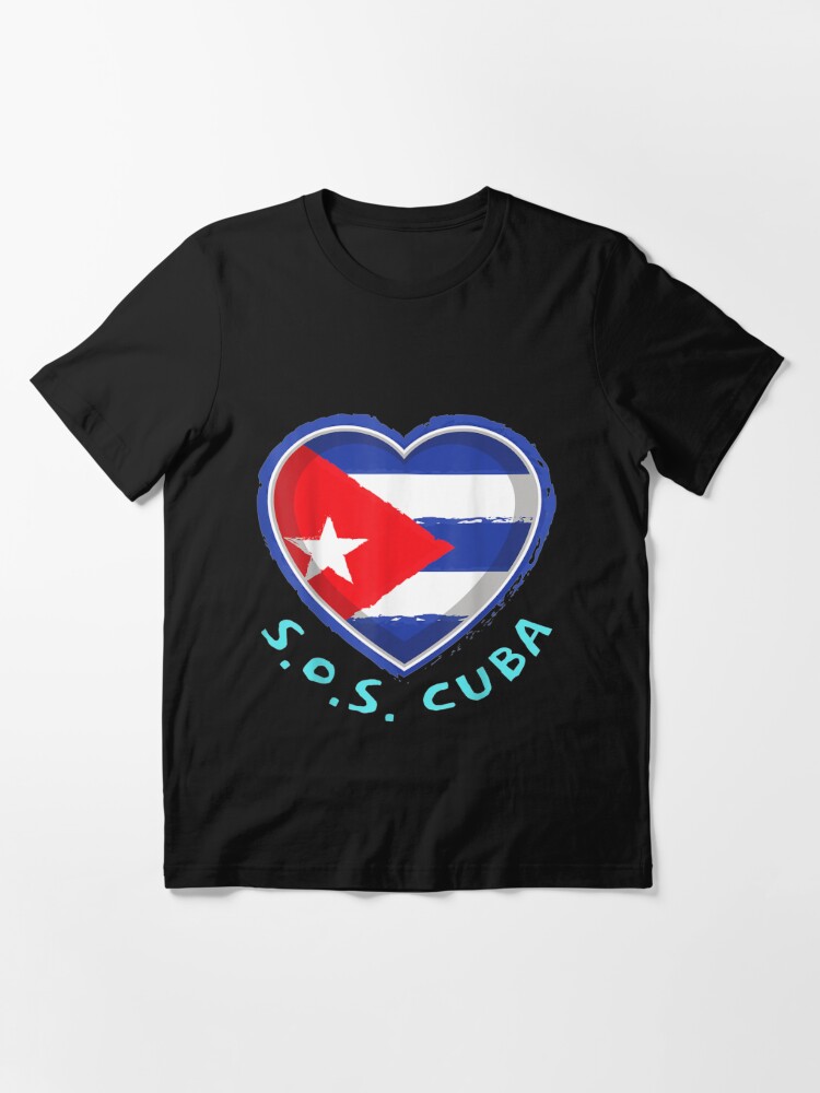 SOS Cuba Politics Protest Dictator Freedom Cuban Flag Heart Essential T- Shirt for Sale by SickelsDelong