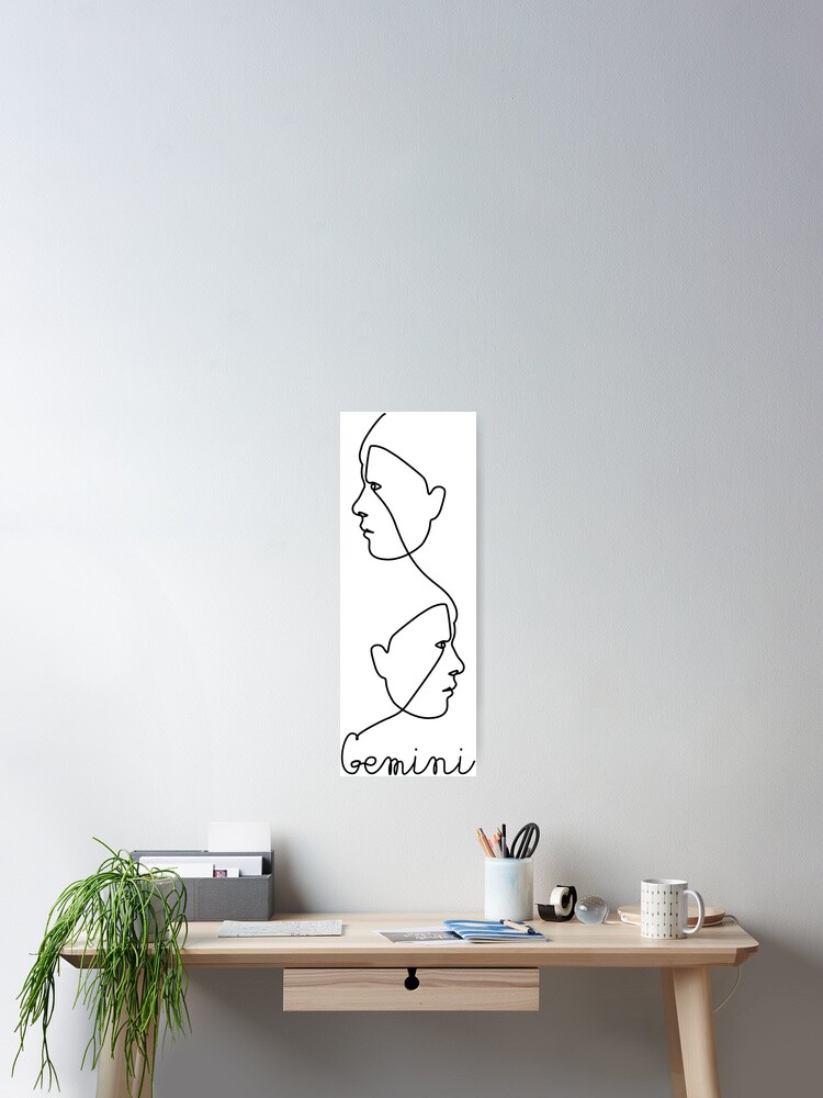 Abstract Face Profile Line Art - Gemini Zodiac Sign