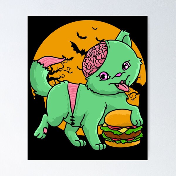 Item preview, Cute Spooky Halloween Zombie Cat with Burger designed and sold by YourWayOfLife.