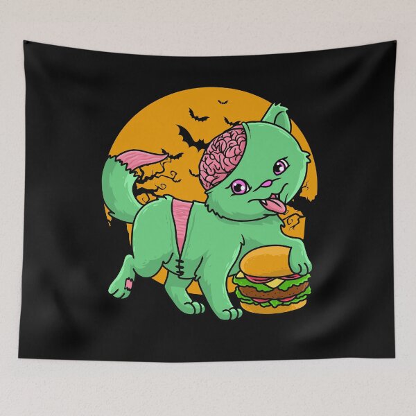 Item preview, Cute Spooky Halloween Zombie Cat with Burger designed and sold by YourWayOfLife.