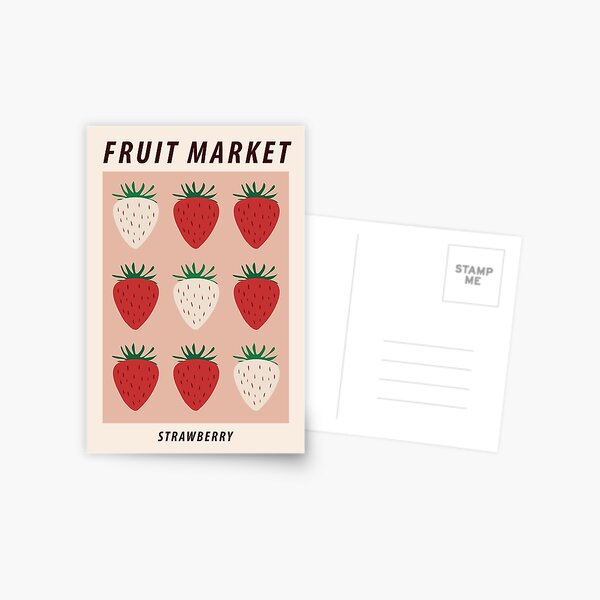 Fruit market print, Strawberry print, Posters aesthetic, Fruit art, Food art, Exhibition poster, Cottagecore Postcard