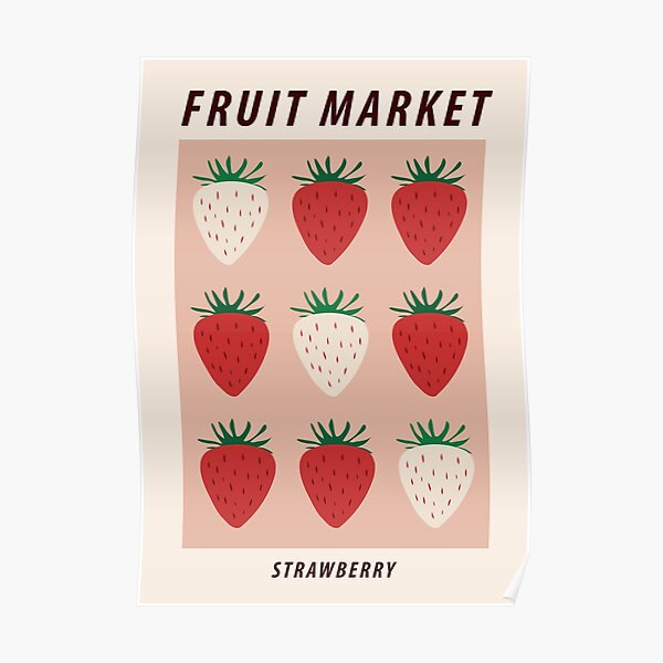 Fruit market print, Strawberry print, Posters aesthetic, Fruit art, Food art, Exhibition poster, Cottagecore Poster