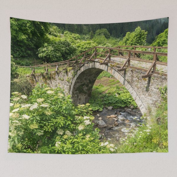 Item preview, Summer Mountain Vibe - Old Stone Bridge and Blooming Elderberries designed and sold by Georgia Mizuleva.