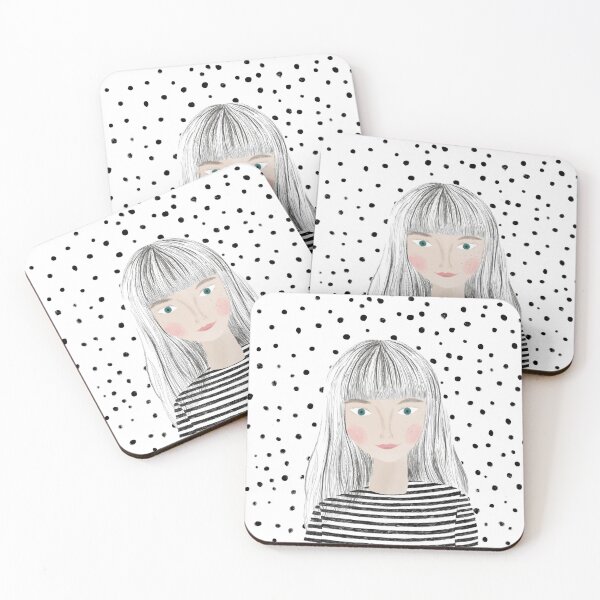 Item preview, black and white women portrait illustration designed and sold by PinkNounou.