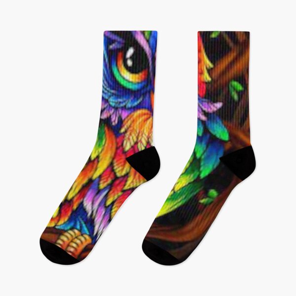 Item preview, bright multicolored owl sits on a branch designed and sold by filon19931.