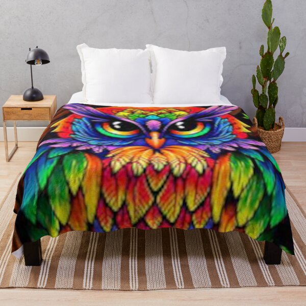Item preview, bright multicolored owl sits on a branch designed and sold by filon19931.