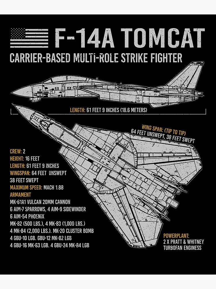 Discover F-14 Tomcat US Navy Aircraft Plane USAF Airplane Blueprint F14 Premium Matte Vertical Poster