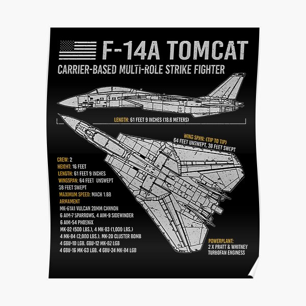 F-14 Tomcat US Navy Aircraft Plane USAF Airplane Blueprint F14 Poster