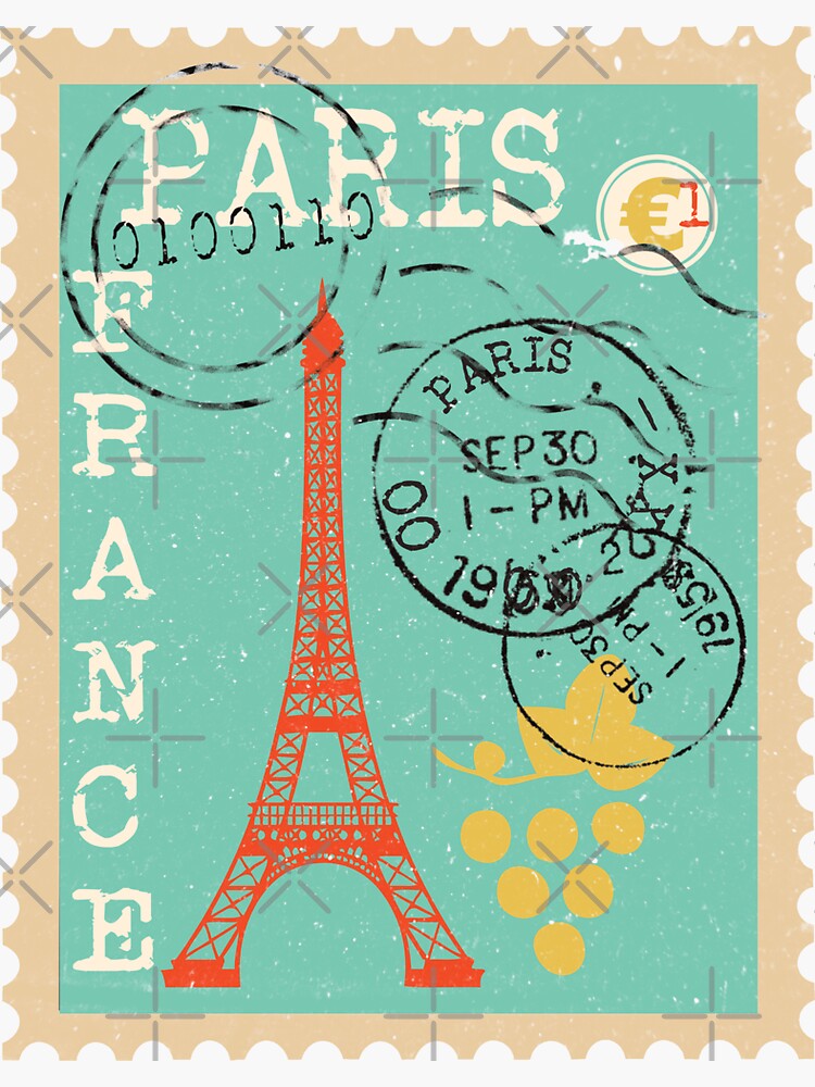 "Distressed Vintage Paris Postage Stamp" Sticker for Sale by