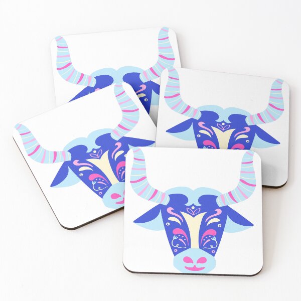 Item preview, Detailed Colorful Year of The Ox Blue Curly-Horned Bull Head designed and sold by MIDDLX.