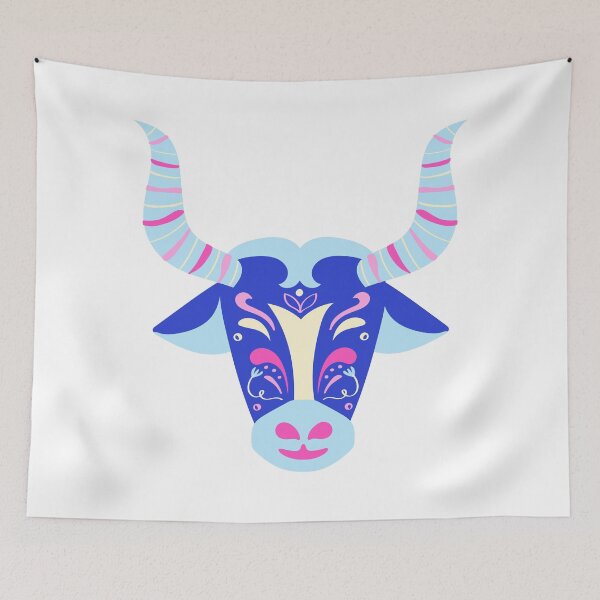 Item preview, Detailed Colorful Year of The Ox Blue Curly-Horned Bull Head designed and sold by MIDDLX.