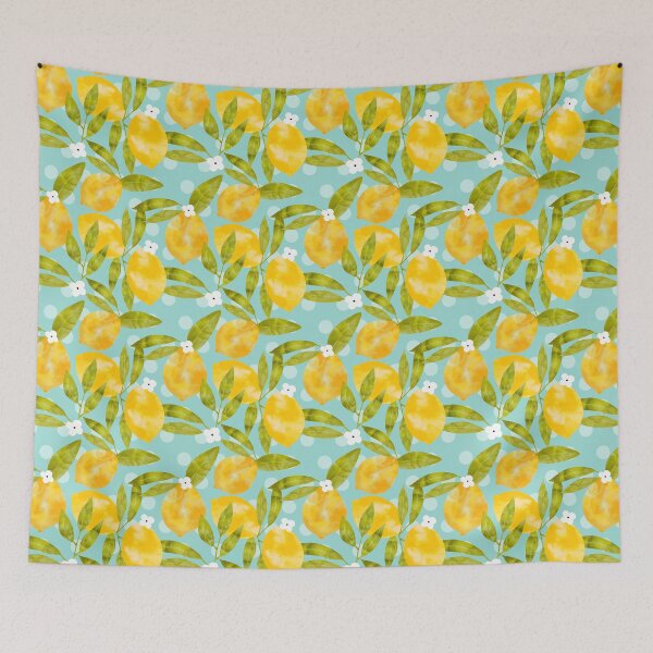 Item preview, Blue Watercolor Lemon Fruit Polka dots designed and sold by MutchiDesign.
