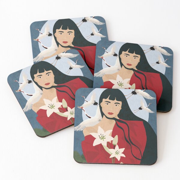 Item preview, Hanako - illustration Japanese woman and cranes (night) designed and sold by odhara.
