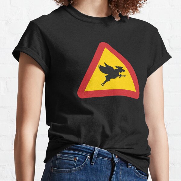 Flying Moose on a Warning Sign Funny Classic T-Shirt