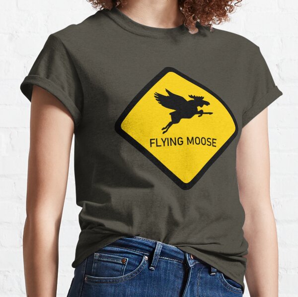 Flying Moose on a Warning Sign Funny Classic T-Shirt