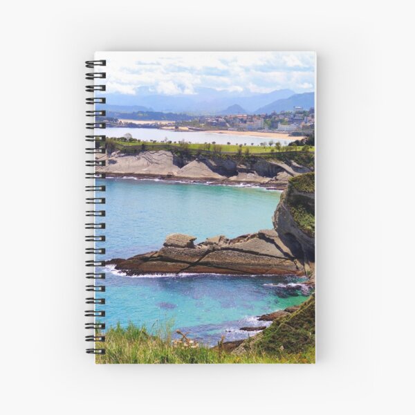 Sea, rocks, beach and mountains in Santander Spiral Notebook
