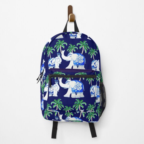 Item preview, Chinoiserie elephants on classic blue with palm trees designed and sold by MagentaRose.