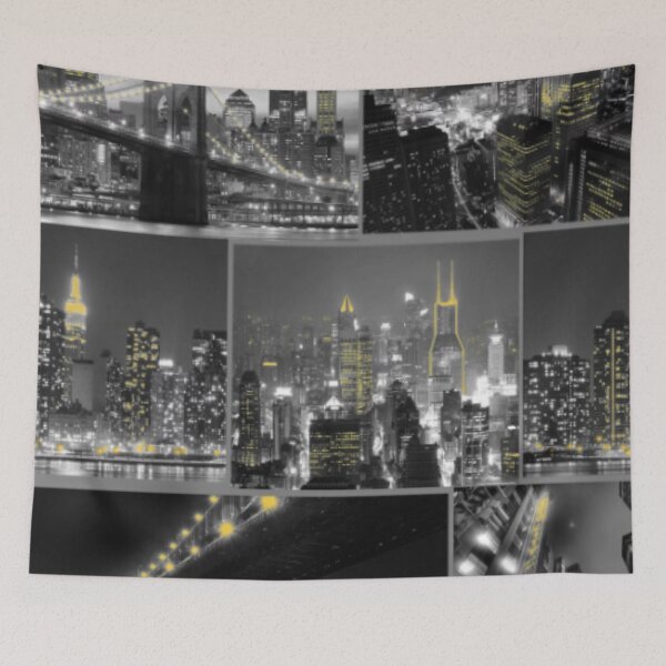 Item preview, Fresco City at Night Black Grey Yellow designed and sold by WearWolfDesigns.