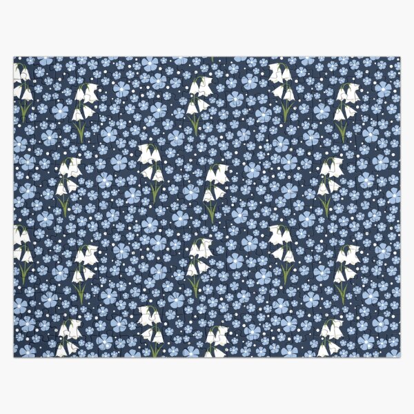 Colorful Floral Pattern With Blue Wildflowers And White Bellflowers Jigsaw Puzzle