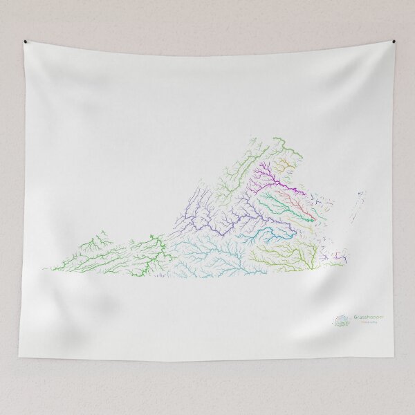 Item preview, Virginia River Basin Map in Rainbow Colours with White Background designed and sold by GrasshopperGeo.