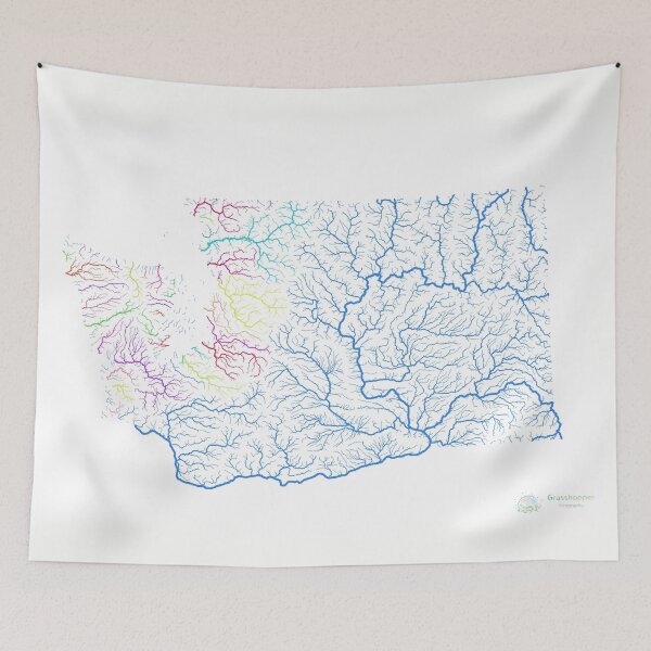 Item preview, Washington River Basin Map in Rainbow Colours with White Background designed and sold by GrasshopperGeo.