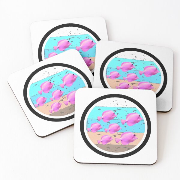 Item preview, School of Six Pink Fish on Retro Vintage Sunset Background designed and sold by kmcs.