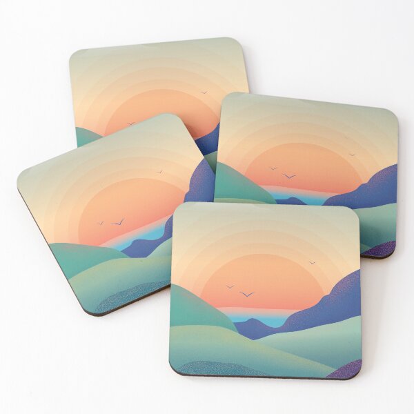 Item preview, Hilly Sunset Landscape Illustration designed and sold by eliselangenfeld.